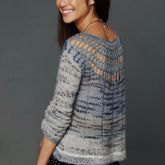 Free people crochet back sweater sz s blue grey